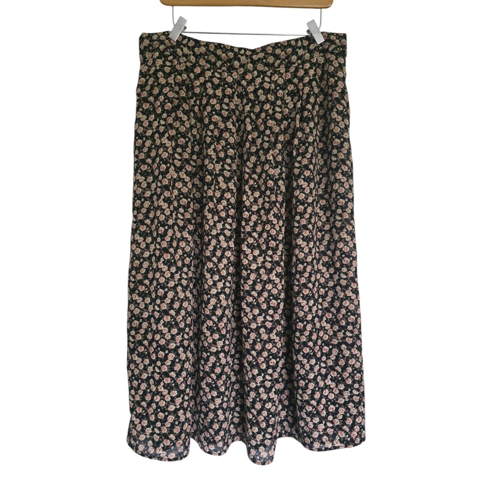 Vintage Maggie Lawrence Semi-Sheer Floral Pleated Midi Skirt Plus Size 18